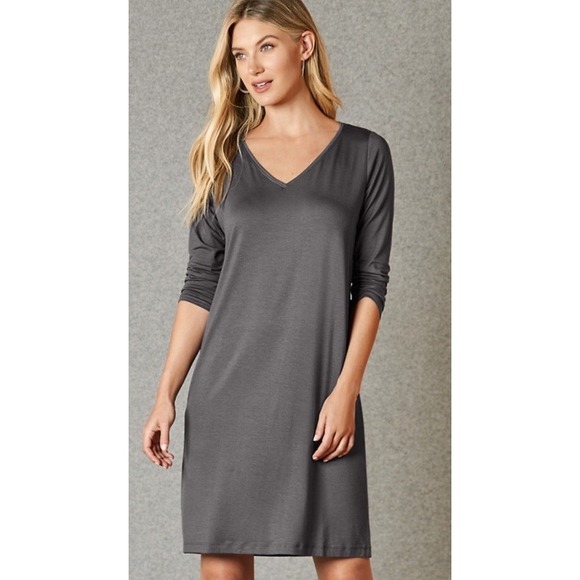 Eileen Fisher Dresses & Skirts - Eileen Fisher Womens Small/petite V Neck Grey‎ Stretch Dress Long Sleeve